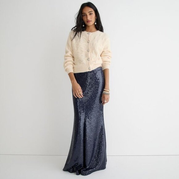 NWT J.Crew Cable-knit Cardigan Sweater in Heather Muslin with Jewel Buttons L - Picture 5 of 6